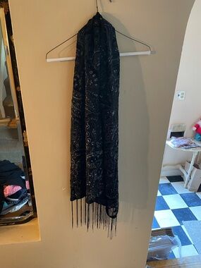 Avenue black boho Paisley Fringe Scarf
